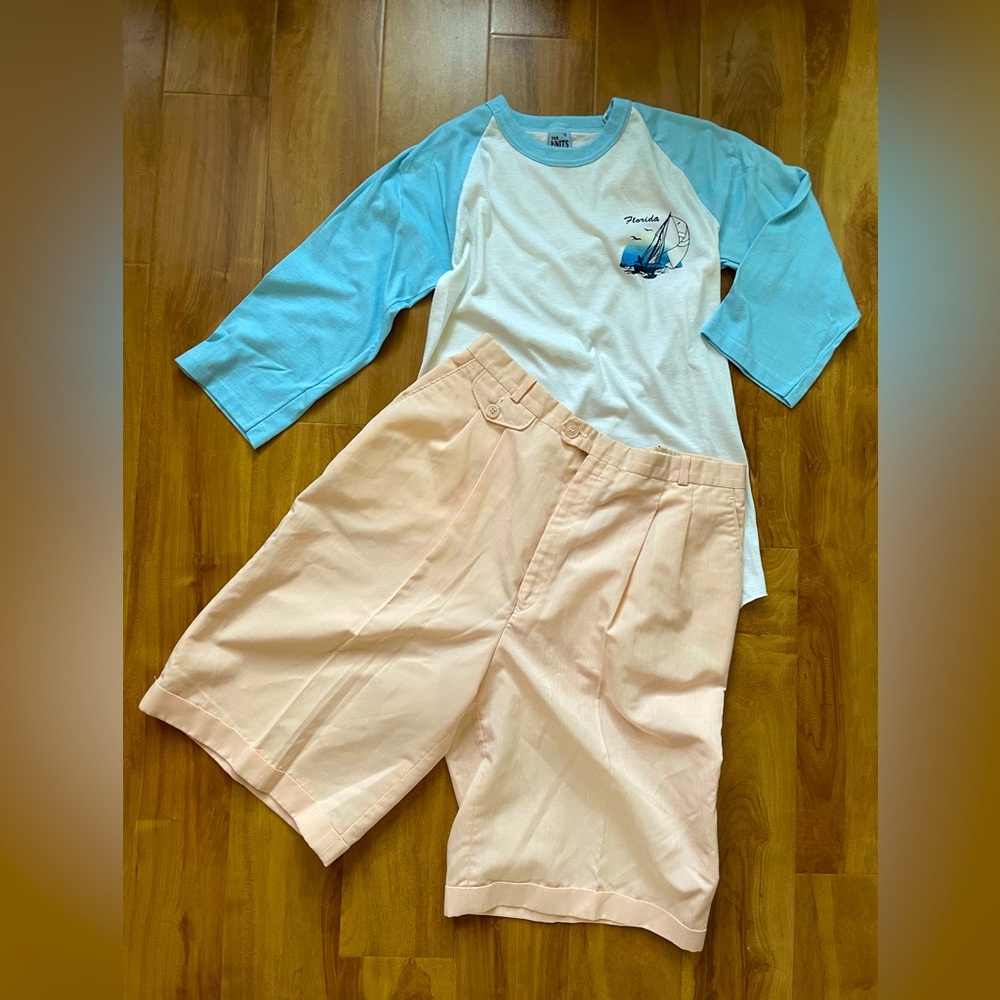 Vintage 80s Lady Nash Pinky Peach Pinstripe Bermuda Shorts